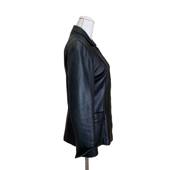 Vintage 90s Privilege Paris Black Leather Zip Up Jacket North Beach Goth Small - Picture 4 of 16